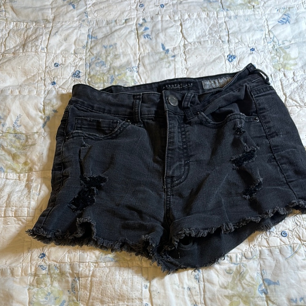 Aeropostale Black Jean Shorts Distressed High-Waisted